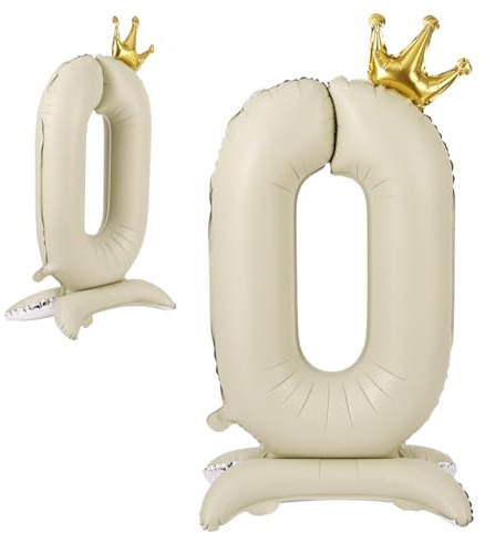APXEL Zahlen Luftballon 0 Beige, Stehende Folienballon große mit Krone Zahl Ballon 0, 42 Zoll Helium Ballons Zahl Geburtstagsdeko Mädchen Junge Kindergeburtstag Party Deko Silvester Neujahr