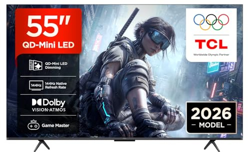 TCL 55T8D – Smart TV QD‑Mini LED 4K HDR10+ da 55, pensato per il gaming, 144Hz VRR | FreeSync Premium, Game Master, Dolby Vision, HDR10+, Dolby Atmos, Apple AirPlay 2, Google Cast, Google Assistant