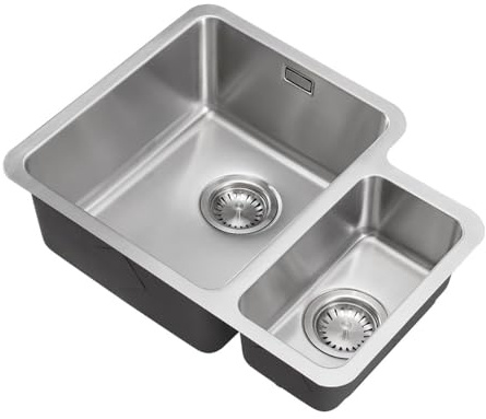 Flusso Fonte 1.5 SBR Undermount Stainless Steel Kitchen Sink, Satin Finish, 25mm Radius, Concealed Overflow
