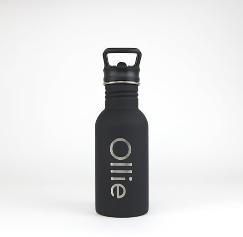 cribstar Personalised Engraved Stainless Steel Water Bottle | 500ml | Lightweight (Black)
