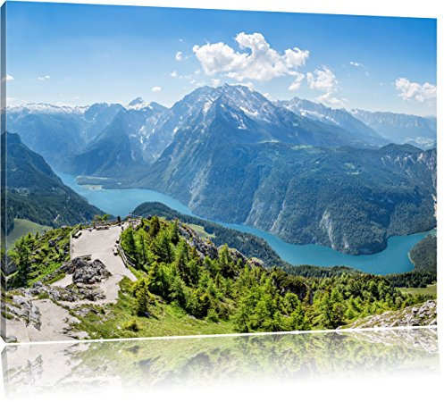 Pixxprint Blick vom Berg über dem Königssee in Bayern, Größe: 60x40cm, Leinwandbild, fertig gespannt, Wandbild, Dekoration, Kunstdruck, kein Poster