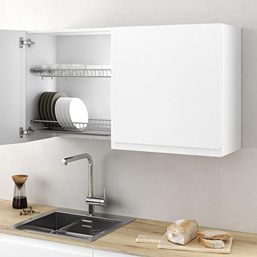 Kit Escurridor de Platos y Vasos de Acero con Bandeja Recoge Aguas para Mueble de Cocina, Ancho 465 mm