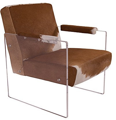 Vintage Line Cocktailsessel Armani Kuhfell weiß braun Acrylglas Seitenteile Clubsessel Designsessel Armchair