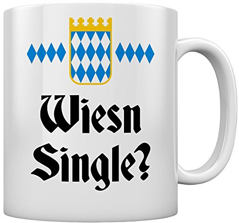 Cooler Spruch Wiesn Single Geschenk zum Oktoberfest Kaffeetasse Tee Tasse Becher 11 Oz. Weiß