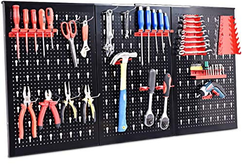 COSTWAY Werkzeugwand inkl. 20-teiligem Werkzeugregal-Set, 120x60cm, Lagersystem Werkzeughaltersortiment 3 Lochplatten, Werkstattwand Metall, Lochwand ideal für Garage & Werkstatt & Lagerhaus