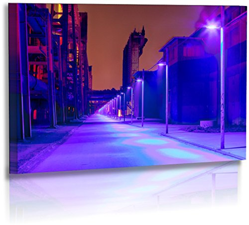 Premium Poster Foto XXL - Architektur - Bilder - Duisburg Landschaftspark - Stahlwerk - Neonlicht - Poster : 120 cm x 70 cm