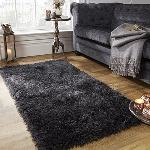 Sienna Extra Large Shaggy Floor Rug Soft Mat Runner 5cm Thick Non-Shed Pile - Charcoal Grey, 160 x 230 cm