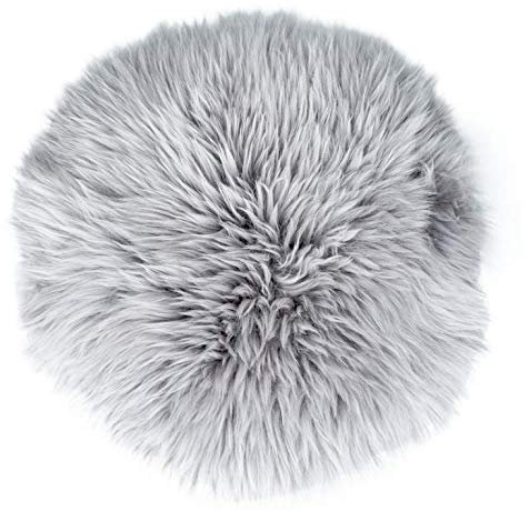 NaDeco Sitzkissen Lammfell grau (Ø 34 cm) Lammfell Sitzauflage Fellauflage grau graues Fellkissen Stuhlkissen in grau Schaffell Kissen grau Lambskin Pads