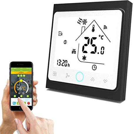 Qiumi Termostato WiFi, Controlador de Temperatura, Aire Acondicionado Inteligente, Controlador de Temperatura programable, con Pantalla LCD de 2 Tubos, Funciona con Alexa Página Principal de Google