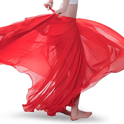 Baisdan Donna Gonna in Chiffon per Danza del Ventre, Gonne Flamenco a Cerchio Completo per Costumi di Halloween, Carnevale Spettacoli, Rosso, Taglia Unica