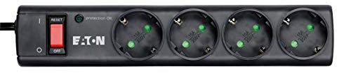 Eaton Multi Enchufe/Pararrayos - Eaton Protection Strip 4 DIN - PS4D - 4 enchufes Schuko - Negro