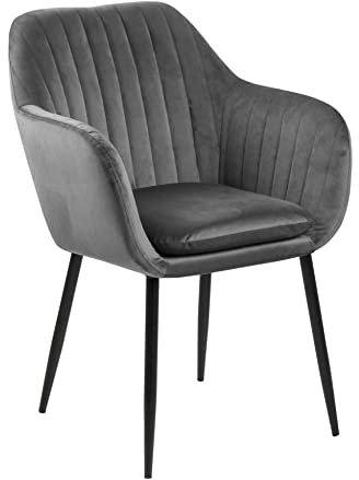 AC Design Furniture Wendy Esszimmerstuhl, B: 57 x T:61 x H: 83 cm, Dunkelgrau/Schwarz, Samt/Metall, 1 Stk.
