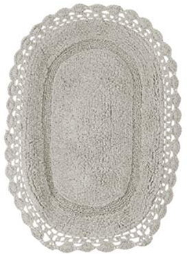 Blanc Mariclo Badteppich Badläufer Badematte mit Häkelborte oval 40 x 60 cm beige 100% Baumwolle