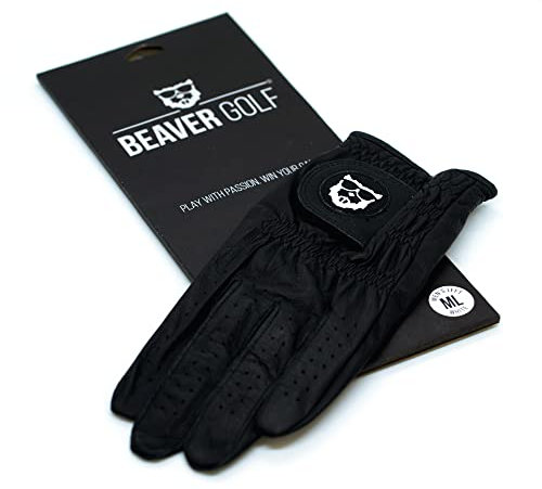 BEAVER GOLF Herren Golf Handschuh Schwarz - Premium Cabretta-Leder - Nachhaltig - Handarbeit (XL, Links (Rechtshänder))