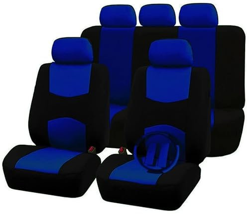 Rebeca Shop A18_ROYAL Copri-sedili Auto Universale Blu Royal Nero | Set Coprisedili Universali per Anteriori e Posteriori | Kit Copri cintura e volante | Accessori Auto Interno