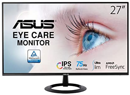 ASUS VZ27EHE Eye Care Monitor – 27 inch Full HD (1920 x 1080), IPS, 75Hz, Adaptive-Sync/FreeSync™, HDMI, Low blue light, Flicker free, Ultra-slim