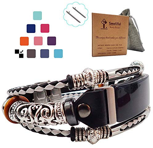 Smatiful Uhr Armband zubehör für Damen und Herren, Verstellbar Leder Ersatz Sport Watch Band for Fitbit Inspire 2, Schwarz & Weiß