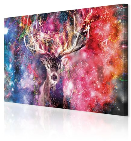 decomonkey Akustikbild Tiere Abstrakt 120x80 cm 1 Teilig Leinwand Modern | Bilder, Wandbilder XXL, Schallschlucker, Schallschutz, Akustikdämmung, Wandbild, Deko, Leise, Art, Hirsch