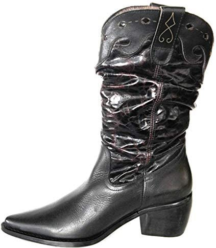 Matador 49597 Stivali in pelle nera cowboy stropicciato con tacco cubano, Nero , 40 EU