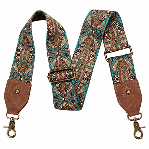 Bag Strap-2 Wide Crazy Horse Leather Head Purse Strap Adjustable Replacement,Retro Print Multi-pattern Crossbody Shoulder Straps for Handbag,Crossbody Bags,Shoulder Bags(Yellow jacquard)