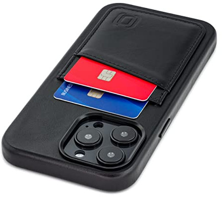 Dockem Echtleder Kartenetui für iPhone 14 Pro Max mit Kartenfachen und Integrierter Metallplatte zur Magnetischen Befestigung, Aufgenähtes Portemonnaie mit 2 Kreditkartenfächern (Schwarz, M2GL)