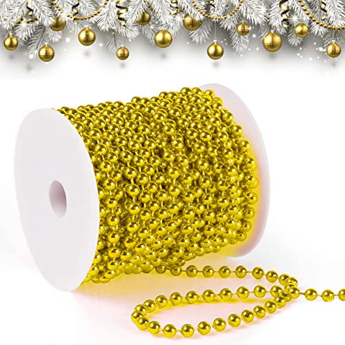 Perlengirlande Weihnachten, Perlenband Christbaumkette, Christbaum Perlenkette, Perlenschnur Weihnachten, Perlenkette für Weihnachtsbaum, Tisch Deko, Hochzeit Perlenschnur(Gold, 15M)