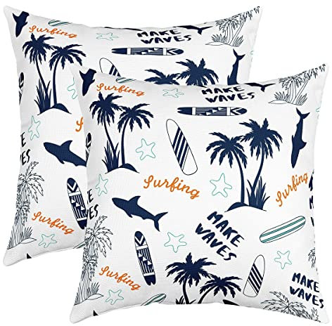 Loussiesd Pack of 2 Palm Tree Print Decorative Throw Pillow Covers Soft Palm Leaf Square Cushion Case Set for Sofa Bedroom Living Room Hawaiian Tropical Island Pillow Cases Pillowcases 20x20 Inch
