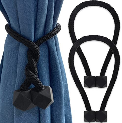 Yatinkim 2 Stück Schwarz Magnetische Gardinen Raffhalter Gardinenhalter Draperies Halter Seil Schnallen Moderne Stil Fenster Dekorativer Zubehör Haus Bad