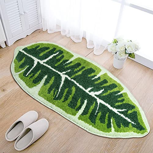 NOTASA Leaf Kids Rug Green Bathroom Runner Rug Small Cute Bath Mat Nursery Boho Area Rug Non Slip Long Carpet for Bedroom Children Room Kitchen Monstera Plant Home Decor 20x47 inch