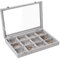Frebeauty Schmuck Tablett 12 Gitter Samt Schmuck Organizer Aufbewahrungsbox mit klarem Deckel Schublade Schmuck Halter Vitrine mit Schließe Anhänger Armbänder Halskette für Frauen (Grau, 12 Gitter)