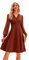 HEYPORK Damen Frühling Sommer Rock Bequem Lässig Kleider Mode Elegant Röcke Frauen Trendy V-Ausschnitt Jacquard Kleid(Karamell, M)