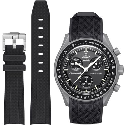 Stanchev Cinturino in silicone senza spazi per Omega x Swatch MoonSwatch Watch, cinturino di ricambio per orologio Omega x Swatch MoonSwatch Speedmaster da 20mm (Nero)