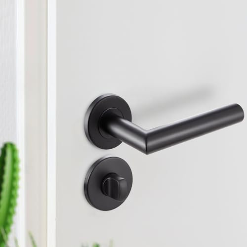 Stahlia Türbeschlag Edelstahl Drückergarnitur EMILIA Innentüren rund Zimmertür Türgriff|WC - Badezimmer | schwarz matt | Türklinke für Türstärke 20 – 47 mm |Befestigungsmaterial