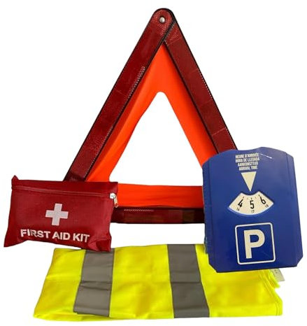 RMY Kit Gilet Jaune et Triangle de signalisation - Norme CE, Gilet Jaune,Triangle de signalisation, Trousse de Premiers Secours, Disque de stationnement, Premiers Secours en Cas d'accident