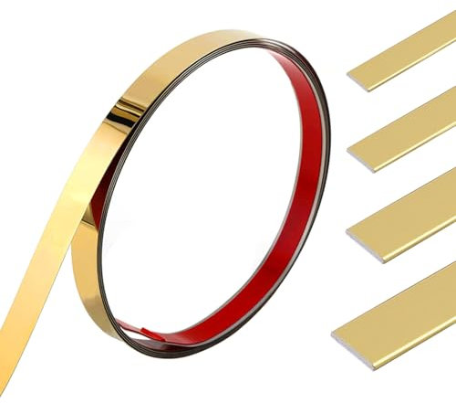 Peel and Stick Wall Molding, Flexible Self-Adhesive Gold Metalized Wall Trim Molding Liner for Mirror Tile Ceiling Floor Panel Cabinet Wall (16.4ft x 1.96in)