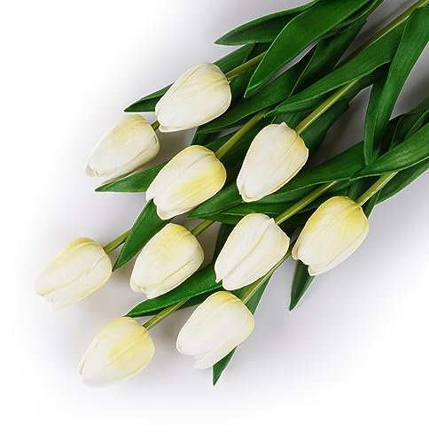 VaryFloral 10 Piezas Flores Artificiales Tulipanes Artificiales Amarillo Ramos de Flores Artificiales Realista Flores Amarillas en Látex PU Decoraciones Flores Boda Decoracion Hogar Decorazione