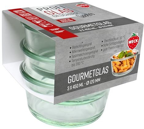 Weck Juego de 3 vasos gastropack de 450 ml (creaciones perfectas, aptas para horno, lavavajillas, estabilidad, frascos de delicatesse, sin tapa) 76125