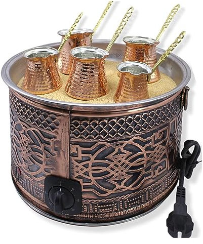 XiVue Cafetera eléctrica de Cobre Turco auténtica, Calentador de Arena Caliente, Redondo Grande, Cocina y Comedor de 110V ~ 220V