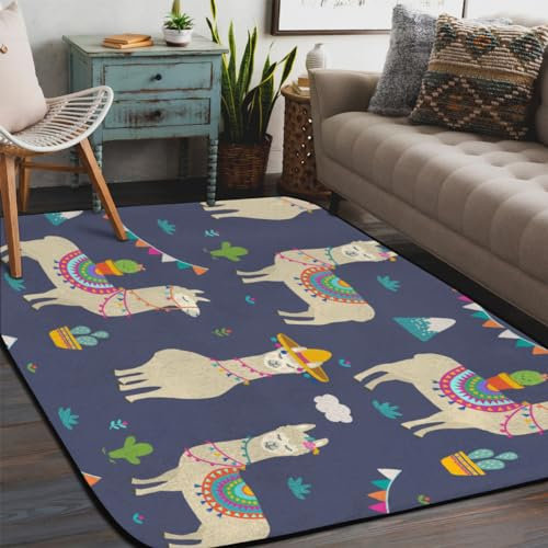 Niedlicher Teppich mit Alpaka-Muster, für Schlafzimmer, Wohnzimmer, 1,2 x 1,8 m, weich, flauschig, für den Innenbereich, rutschfest, waschbar, moderne Teppiche für Schlafsaal, Kinderzimmer,