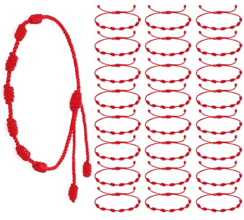 Yolev 24 Pezzi Braccialetti di Corda Rossi Bracciale Nodo Amuleto Protezione Corda Rossa Braccialetto Amicizia Fatto a Mano Nodo Kabbalah Bracciale Filo Rosso del Destino Fortunato per Donna Uomini