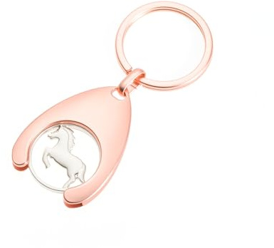Schlüsselanhänger mit Einkaufswagenchip Einkaufswagenlöser Einkaufswagen Einkaufschip chip Auto Tasche Geldbörse Rucksack Anhänger Deko Pferd Pony Reiter reiten Geschenk (Roségold, Pony Springen)