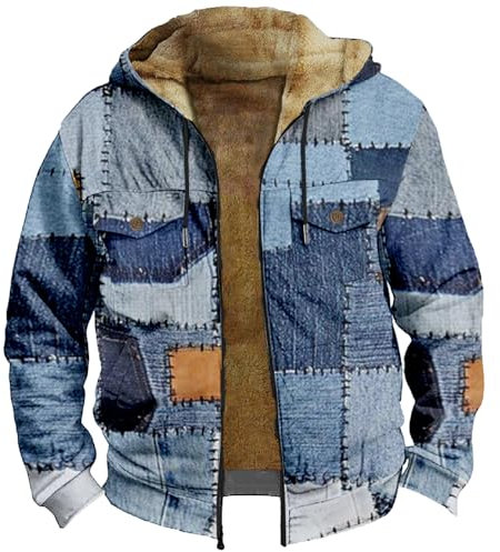 Vasreyy Fleecejacke Herren Windbreaker Stehkragen Pullover schwarzer Hoodie Jacke Übergangsjacke Rettungsdienst Bomboogie Lammfell Winter（Blue, XL
