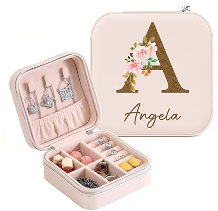 ALBK Boite a Bijoux Femme Fille - personnalisée cadeau femme avec nom, Petite boîte à bijoux de voyage personnalisée, Boîte à Bijoux Voyage Rangement Bijou pour Collier Boucle d'oreille Bracelets