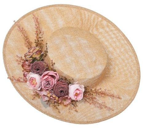 COSDREAMER Girls Women Tea Party Sun Hat Flowers Ribbons Straw Hats Multi Colored (Pink) (K)