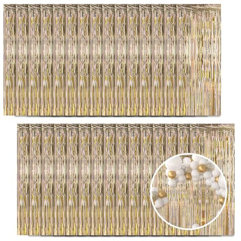 Lametta Vorhänge Champagne, 30 Stück 1x2.5M Folie Fransen Luftschlangen Deko Metallic Tinsel Vorhange Hintergrund Folien Luftschlangen für Geburtstag, Hochzeit, Weihnachten, Neujahr, Disco Party Deko