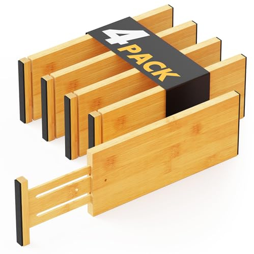 SpaceAid Schubladenteiler aus Bambus, 11,8 cm hoch, verstellbar, 31,8 cm - 43,2 cm, erweiterbare Organisation für Kleidung, Kommoden, Natur, 4 Stück