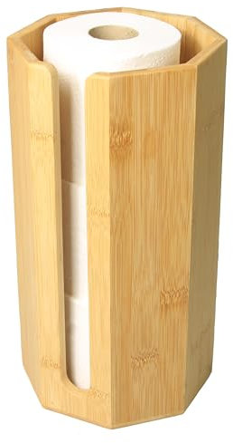 Woodquail Bamboo Free Standing Toilet Roll Holder Toilet Paper Organiser Bathroom Stand Kitchen Roll Dispenser