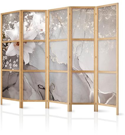 murando - Paravent Innen Raumteiler Holz Botanik 225x172 cm 5-teilig Japanische Trennwand Raumtrenner Room Divider Mobiler Sichtschutz Spanische Wand Raum Abtrennung Pflanzenmotiv b-C-0744-bh-a