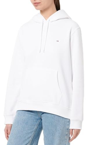 Tommy Jeans Damen Hoodie Flag Regular Fit, Weiß (White), L
