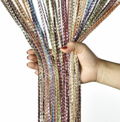 String Curtain Panels Door Fly Screen Room Divider Net Hanging Glitter Curtains,Decorative Tassel Ribbon Strip Silver Screen for Living room,Bedroom,Party Events (Colorful, 39 x 79)